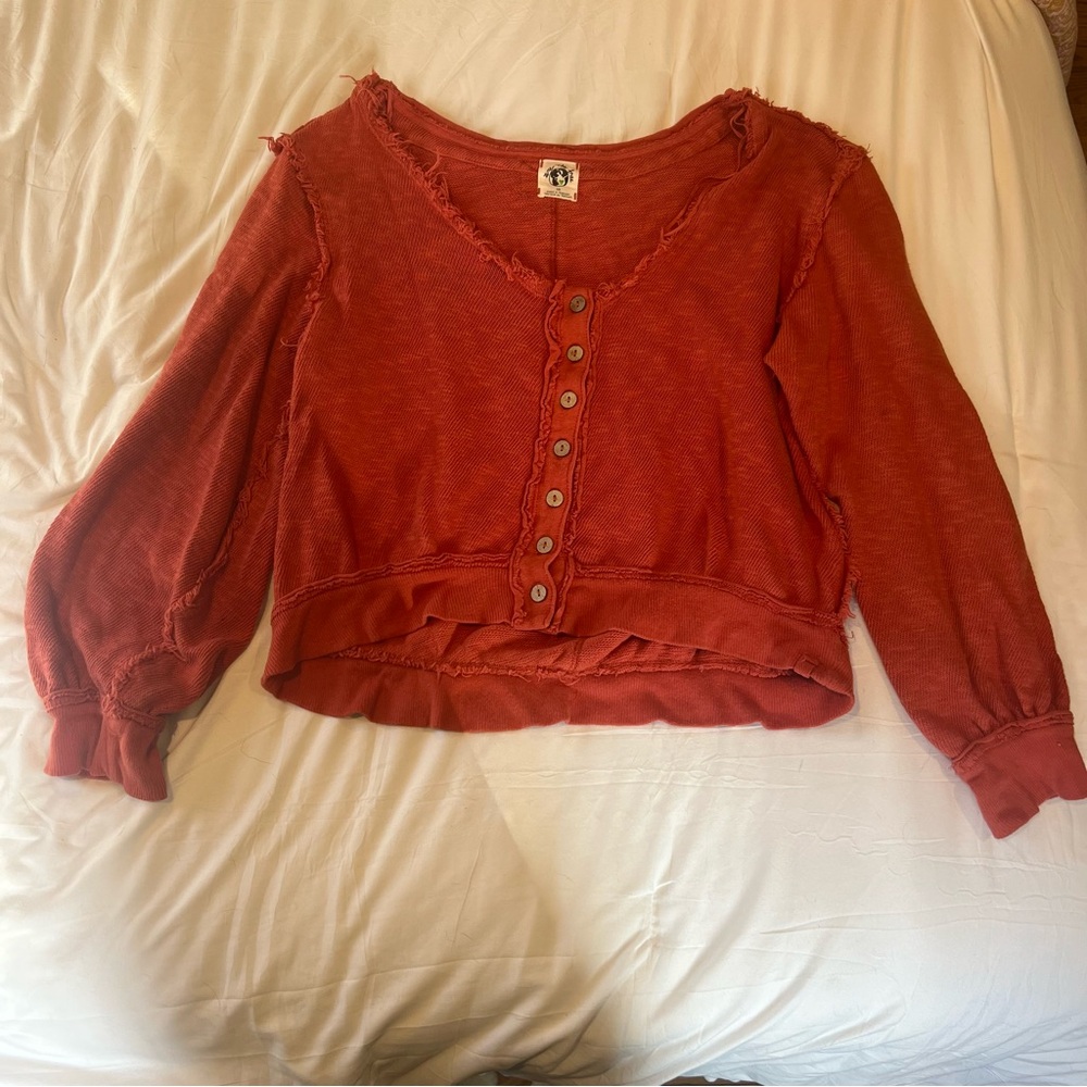 Free People Red Button-Up Sweater